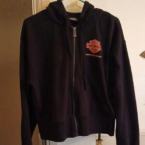 Harley-Davidson Black and Orange Anniversary Hoodie. Womens Sz.L